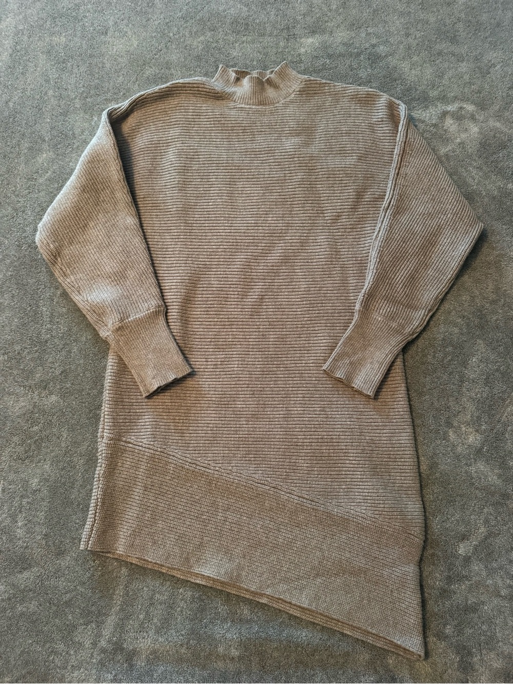 Black Tape_ Ribbed Asymmetric Hem Mock Neck Sweater Dress — Gray